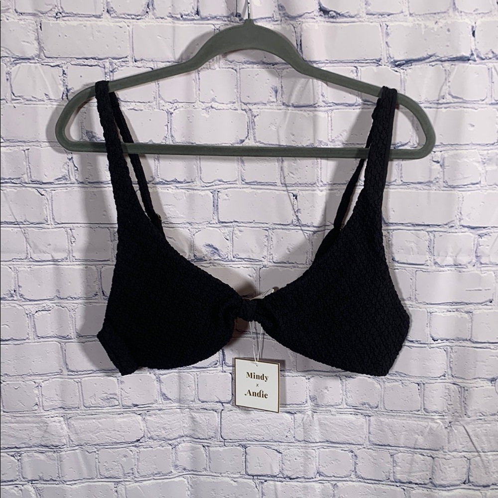 Andie Swim Womens Amor Bikini Top Textured Black Beach Vacation Cruise Sz XL NWT - Picture 1 of 9